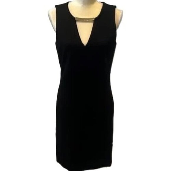 MICHAEL KORS Black V-Neck Shift Dress w/Gold Tone Accent NWT $140.00 - Picture 1 of 7